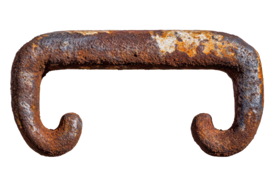Old rusted handle showcasing detailed texture and worn appearance isolated on a transparent gigapixel backdrop highlighting its unique design and rich history