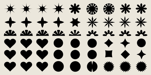 Collection of diverse black geometric shapes and symbols on a neutral background