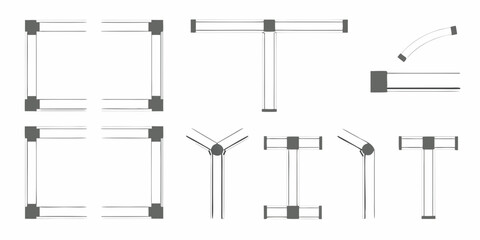 Collection of abstract geometric line art elements for design and construction with various joint types