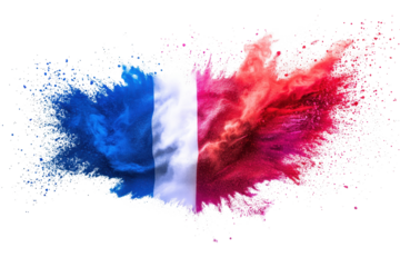 Colorful representation of the Netherlands flag showcasing red, white, and blue with vibrant splashes highlighting national pride and identity