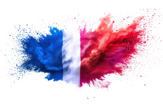 Colorful representation of the Netherlands flag showcasing red, white, and blue with vibrant splashes highlighting national pride and identity