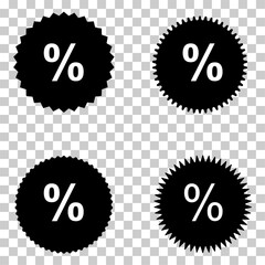 “Black round percentage discount labels set isolated on transparent background – sale promotion badges”