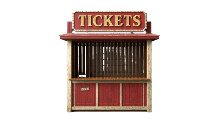 Detailed Rustic Wooden Ticket Booth Structure with Golden Lettering Illustration