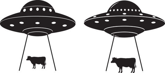 Two ufos abducting cows silhouette