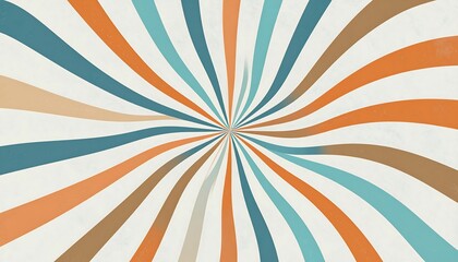 Retro burst pattern in teal, orange and brown, radiating from a central point on white