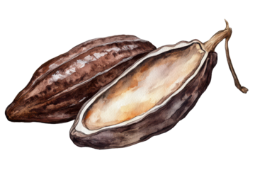 Cocoa pod displayed with its inner contents, highlighting the rich texture and natural colors, showcasing the beauty of chocolate's source