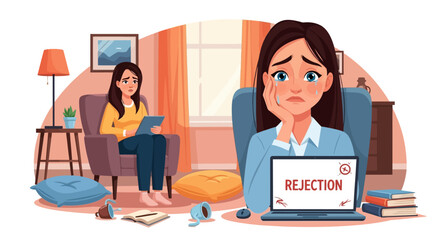 Young Woman Crying After Receiving Rejection, Seeking Emotional Support and Mental Health Help from a Therapist