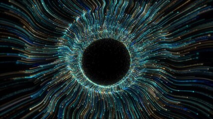 Abstract motion multiple colored light flares moving out waving energy lines forming circular vortex effect. glowing streaks creates futuristic digital tunnel illusion for sci-fi or technology visuals - Powered by Adobe