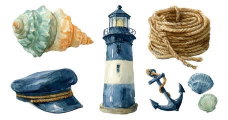 Nautical Objects on Transparent Background Isolated