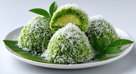 Green coconut treats, triangular shape,  coconut flakes