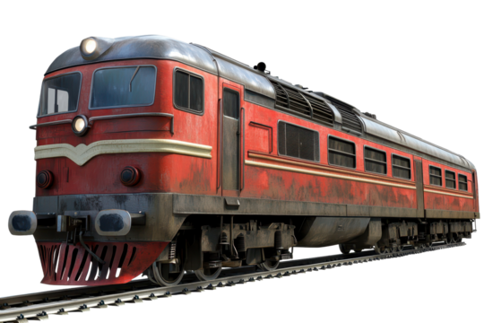 Detailed view of a red train locomotive showcasing vintage design and robust engineering in high resolution