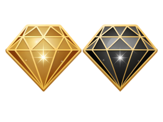 Golden black diamond icons sparkling isolated on a transparent background sparkle
