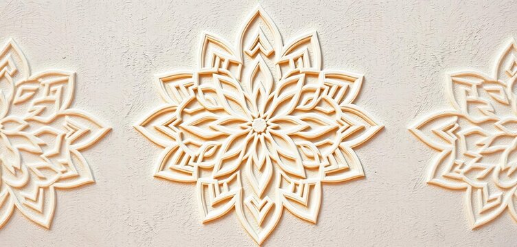 Intricate white geometric Islamic pattern on textured wall,  religion,  culture