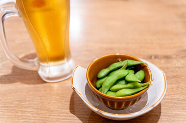 ビールと枝豆で晩酌