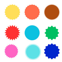 “Blank colorful starburst labels set isolated on white background for sale and promotion design”