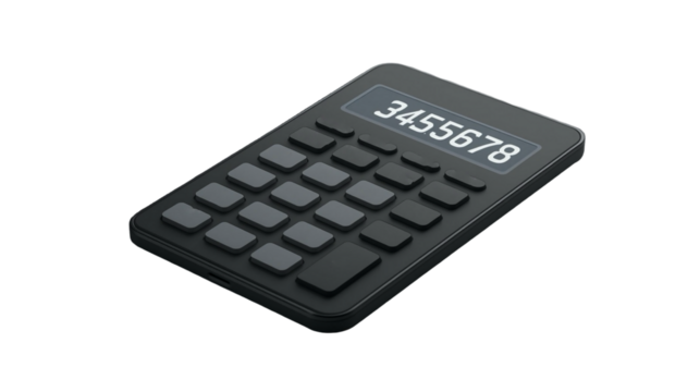 Detailed Isometric Black Calculator with Display Number and Buttons Still Life