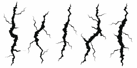 Collection of five vertical black cracked lines on a white background