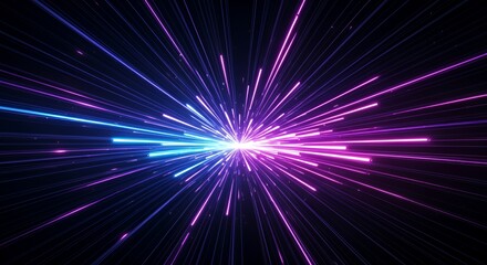 Fototapeta premium Futuristic abstract background with glowing neon light streaks in blue, purple, and pink. Dynamic forward motion effect, vibrant contrast, smooth gradient, and immersive depth.
