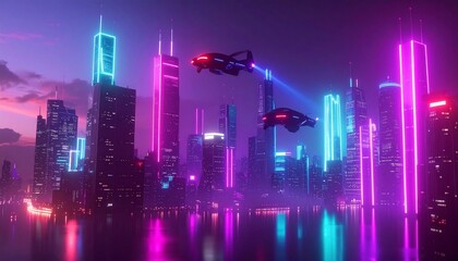 Futuristic City Skyline at Night