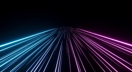 Futuristic abstract background with glowing neon light streaks in blue, purple, and pink. Dynamic forward motion effect, vibrant contrast, smooth gradient, and immersive depth.