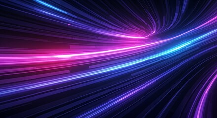 Fototapeta premium Futuristic abstract background with glowing neon light streaks in blue, purple, and pink. Dynamic forward motion effect, vibrant contrast, smooth gradient, and immersive depth.