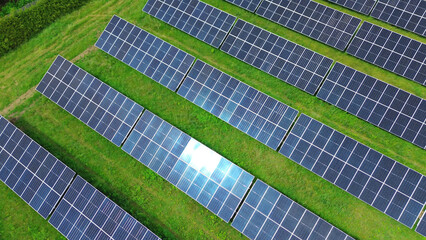 Top View of Solar Panels in Renewable Energy Farm