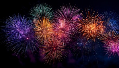 Colorful Fireworks Display Brightly Exploding in Night Sky for Celebration