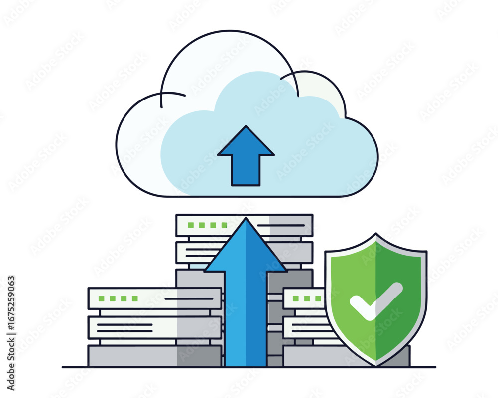 Aufkleber cloud computing data storage security vector illustration with shield and arrow
