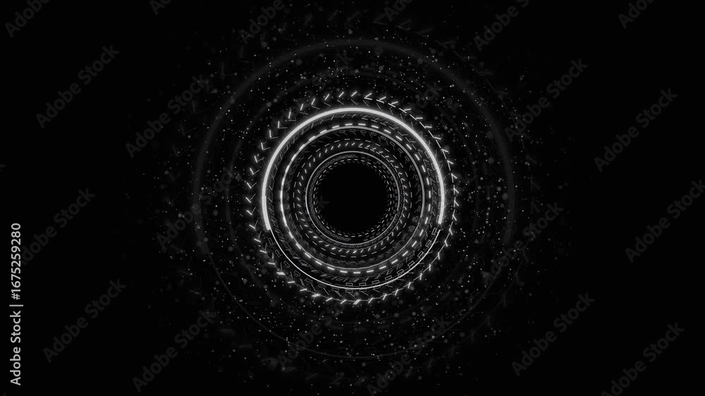 Poster abstract animation concentric rings rotating dark space, creating hypnotic vortex effect. perfect fo