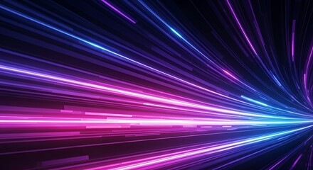 Futuristic abstract background with glowing neon light streaks in blue, purple, and pink. Dynamic forward motion effect, vibrant contrast, smooth gradient, and immersive depth.