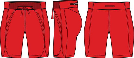 Compression tights Shorts design flat sketch vector illustration, Bike Shorts tights concept with front and back view for Cycling, bicycle, workout and running active wear shorts design.