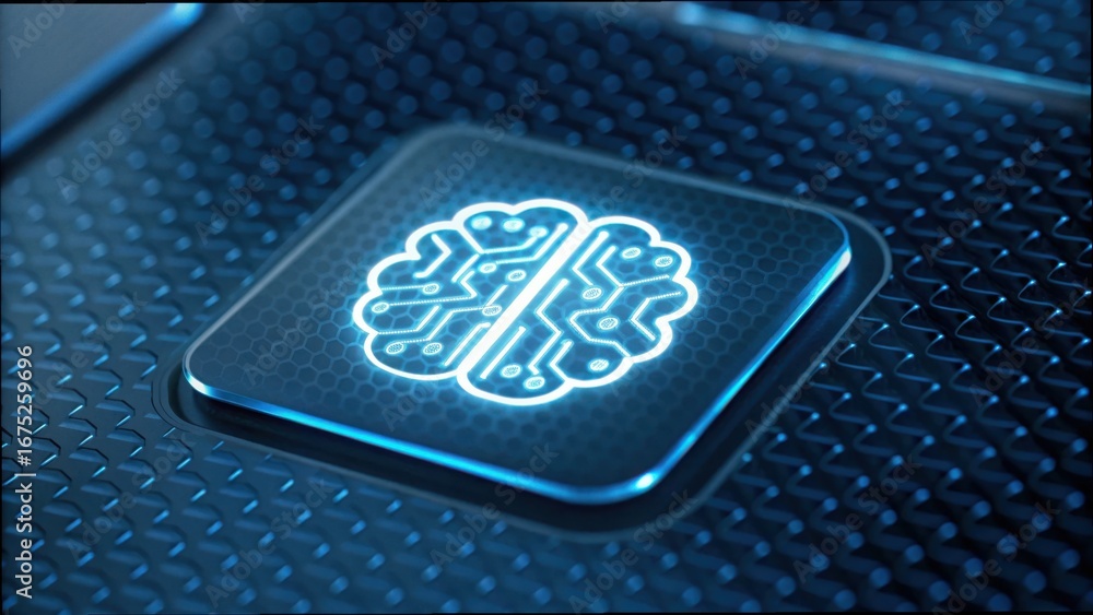 Poster futuristic ai diagnostic icon on touchscreen display for technology use