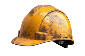 Mining helmet designed for safety in underground environments featuring a worn look and bright yellow color to enhance visibility during work hours