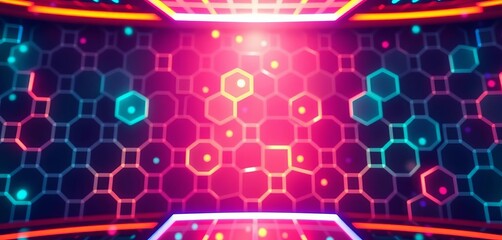 Abstract glowing hexagon grid, vibrant energy, futuristic tech backdrop,  glowing,  network