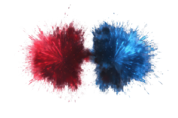 Stunning display of red and blue fireworks celebrating independence day, illuminating the night sky in vibrant bursts of color over a festive atmosphere