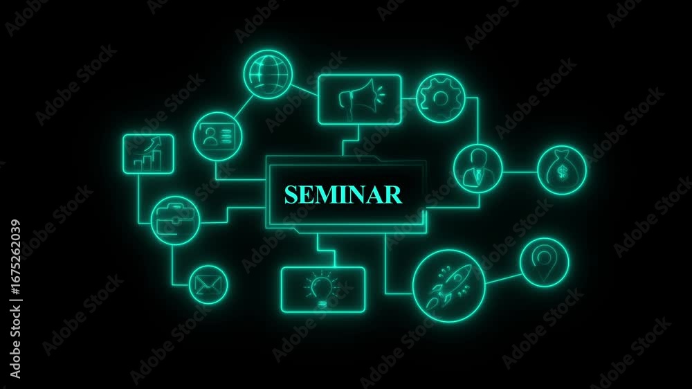 Poster glowing neon seminar product lifecycle management system technology concept . technology, internet a