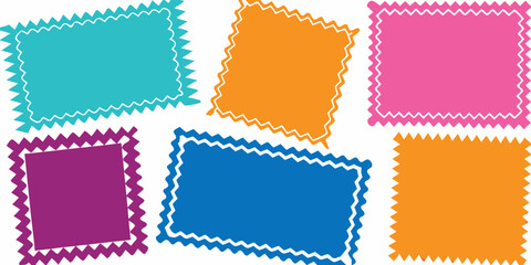 Colorful blank speech bubbles with jagged edges and white outlines on white background