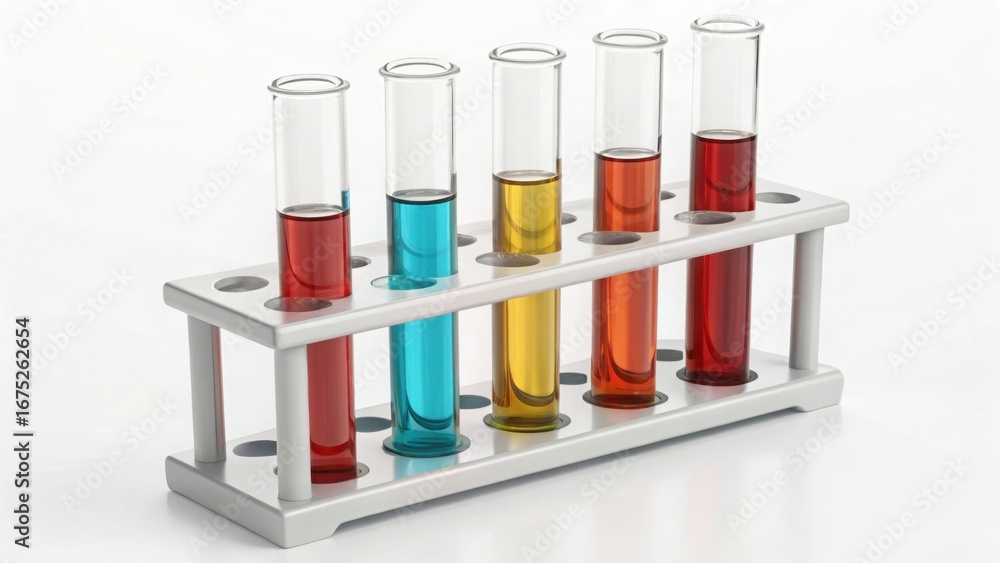 Poster colorful test tubes on stand for digital scan and standard use