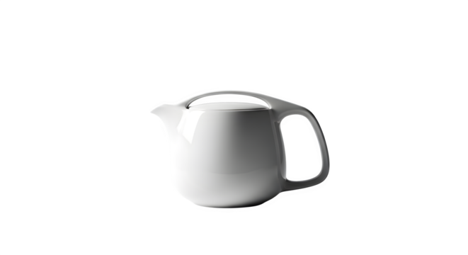Elegant white ceramic teapot isolated on transparent background in studio shot