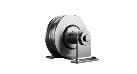 Industrial pulley wheel isolated on transparent background for mechanical engineering
