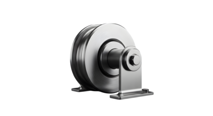 Industrial pulley wheel isolated on transparent background for mechanical engineering