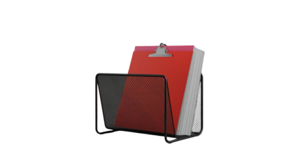 Realistic Office Clipboards Organizer with Paper in Metal Mesh Holder Render