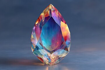 Fototapeta premium Pear-shaped gemstone, iridescent facets, vibrant colors