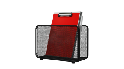 Stylish 3D Rendered Black Mesh Document Holder with Red Clipboard