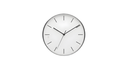 Simple analog clock with white face isolated on transparent background