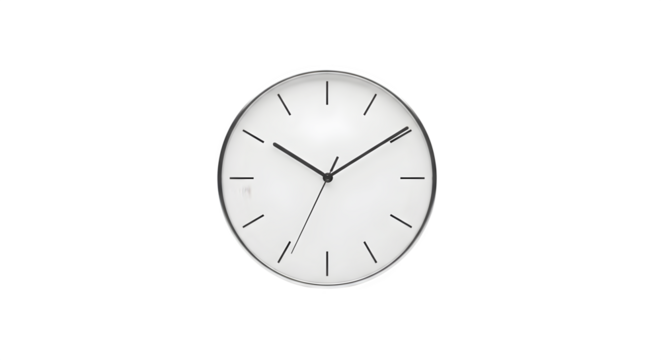 Simple analog clock with white face isolated on transparent background