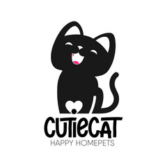 Black cute cat sitting logo, veterinary clinic sign template