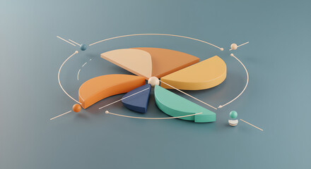 Vibrant Pie Chart Slices Illustrating Data Analysis, Business Collaboration, and Marketing Strategy with Abstract Elements