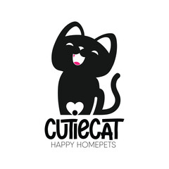 Black cute cat sitting logo, veterinary clinic sign template