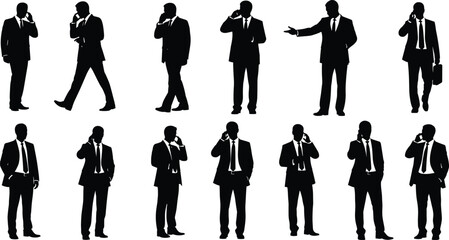 Businessman talking on phone, walking, standing, holding briefcase, communication, corporate professional, mobile phone conversation, business discussion, formal suit, executive lifestyle